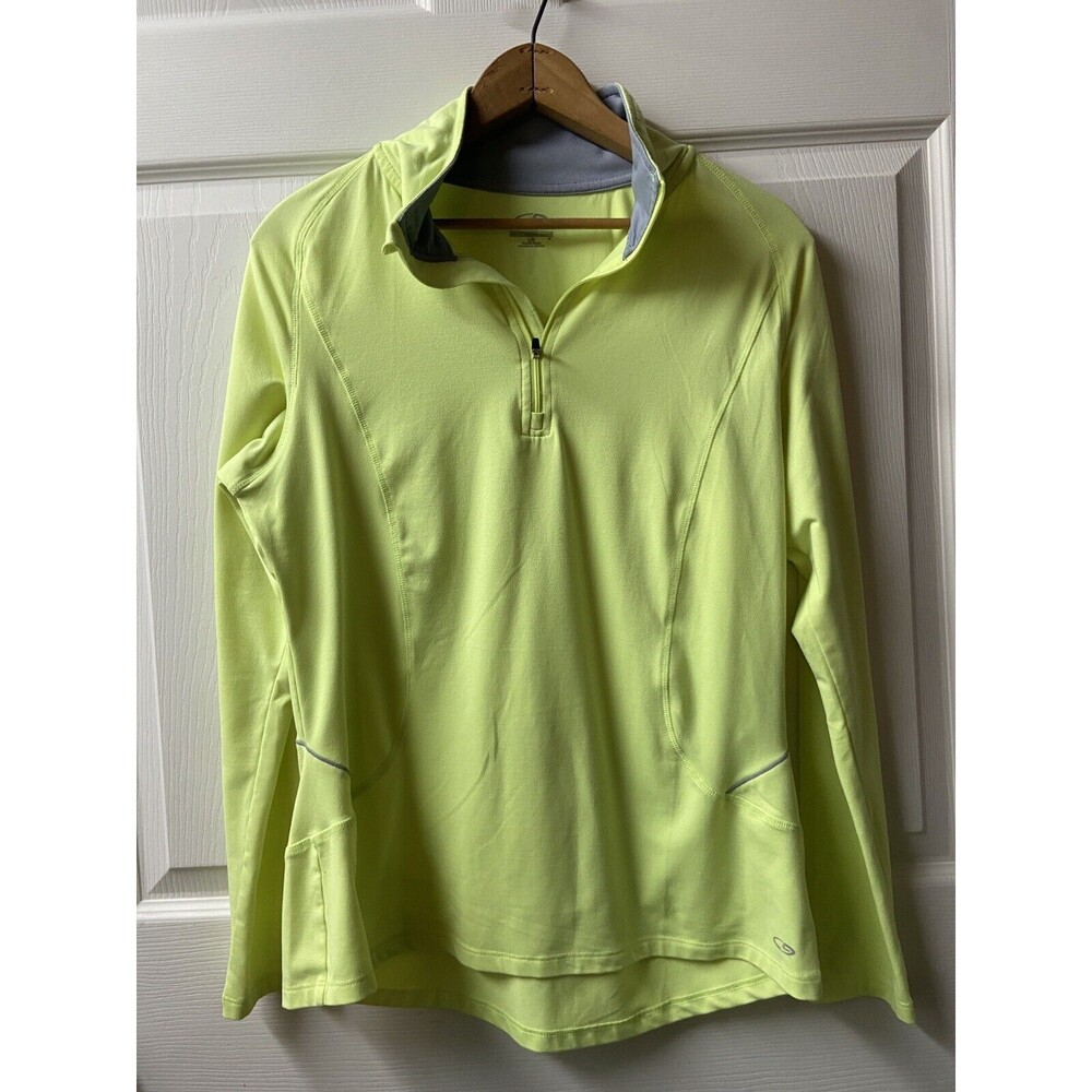 Champion Jacket Womens Large Bright Neon Yellow Quater Zip Running Jogging